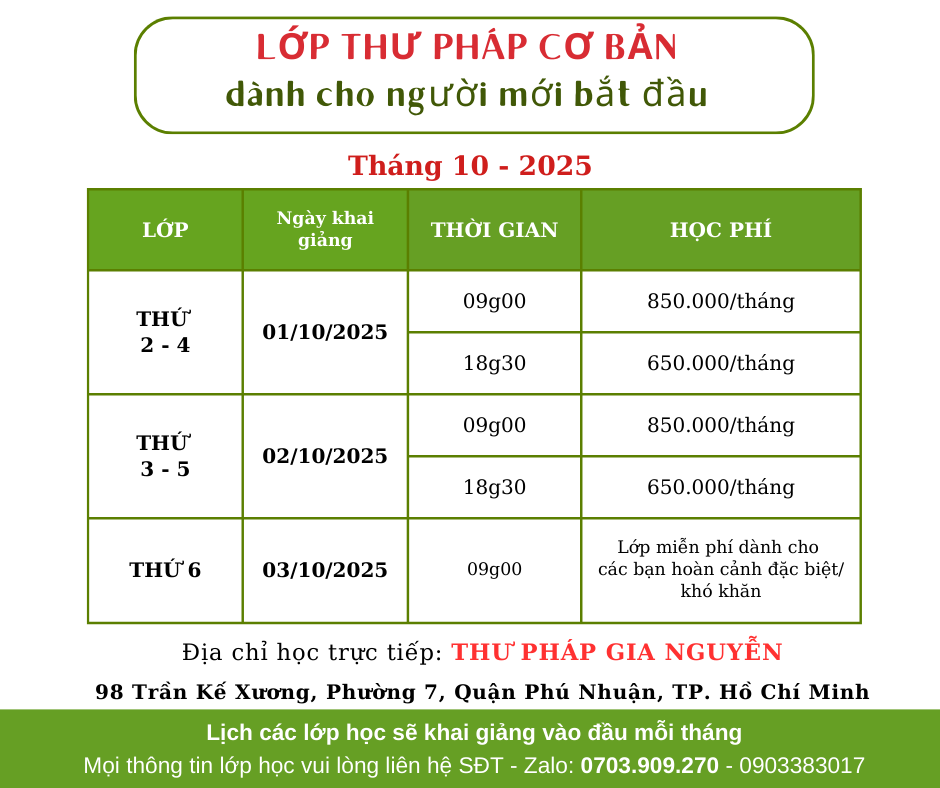 KHAI GIẢNG LỚP THƯ PHÁP THÁNG 10.25
