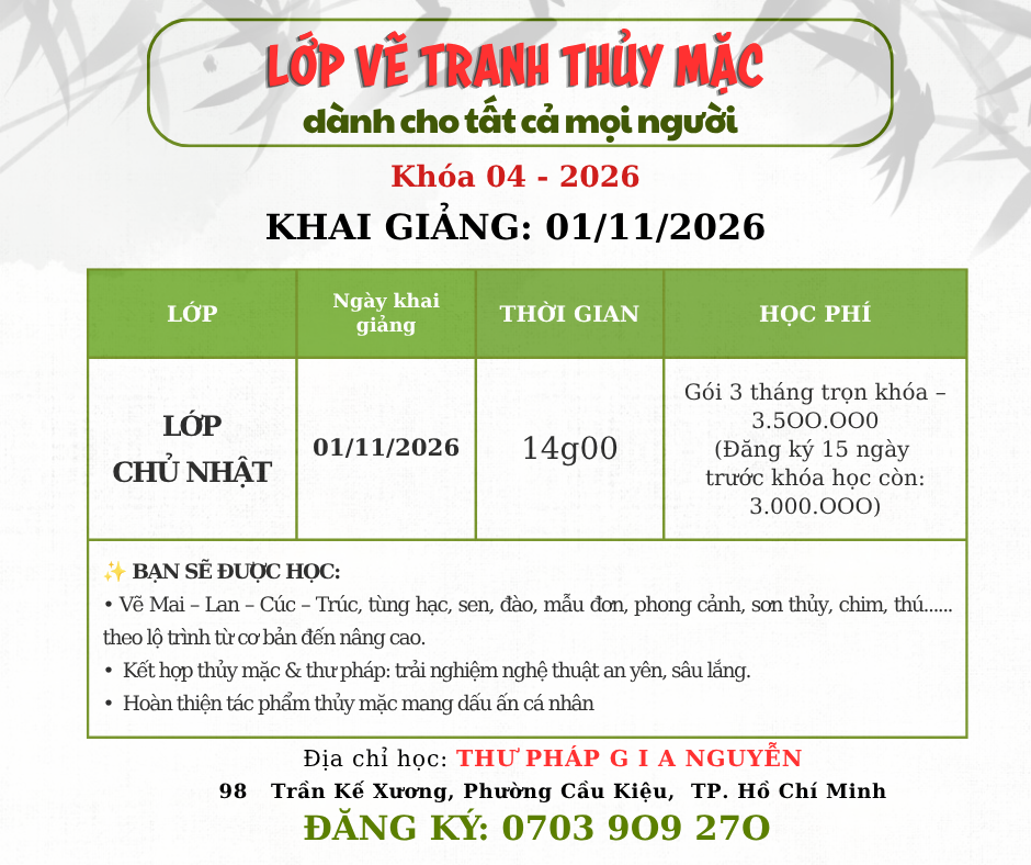 KHAI GIẢNG LỚP VẼ TRANH THỦY MẶC THÁNG 11/2026