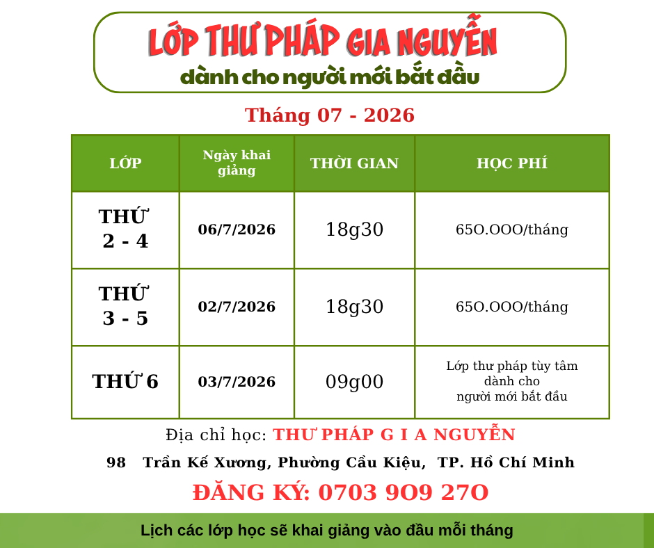 KHAI GIẢNG LỚP HỌC THƯ PHÁP THÁNG 7/2026